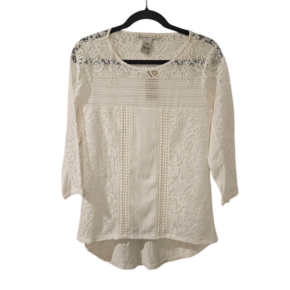 American Rag Cie Lace Boho Peasant Blouse Top White Ivory Bridal Small NWT